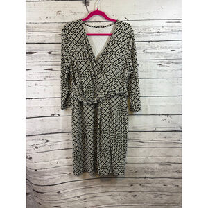Women's Talbots Black Beige Geometric Wrap Dress L